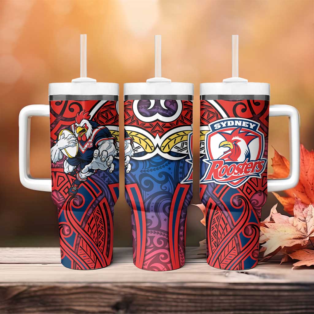 Sydney Roosters Rugby Tumbler With Handle Polynesian Tribal Rooster Warrior Red Blue Pattern