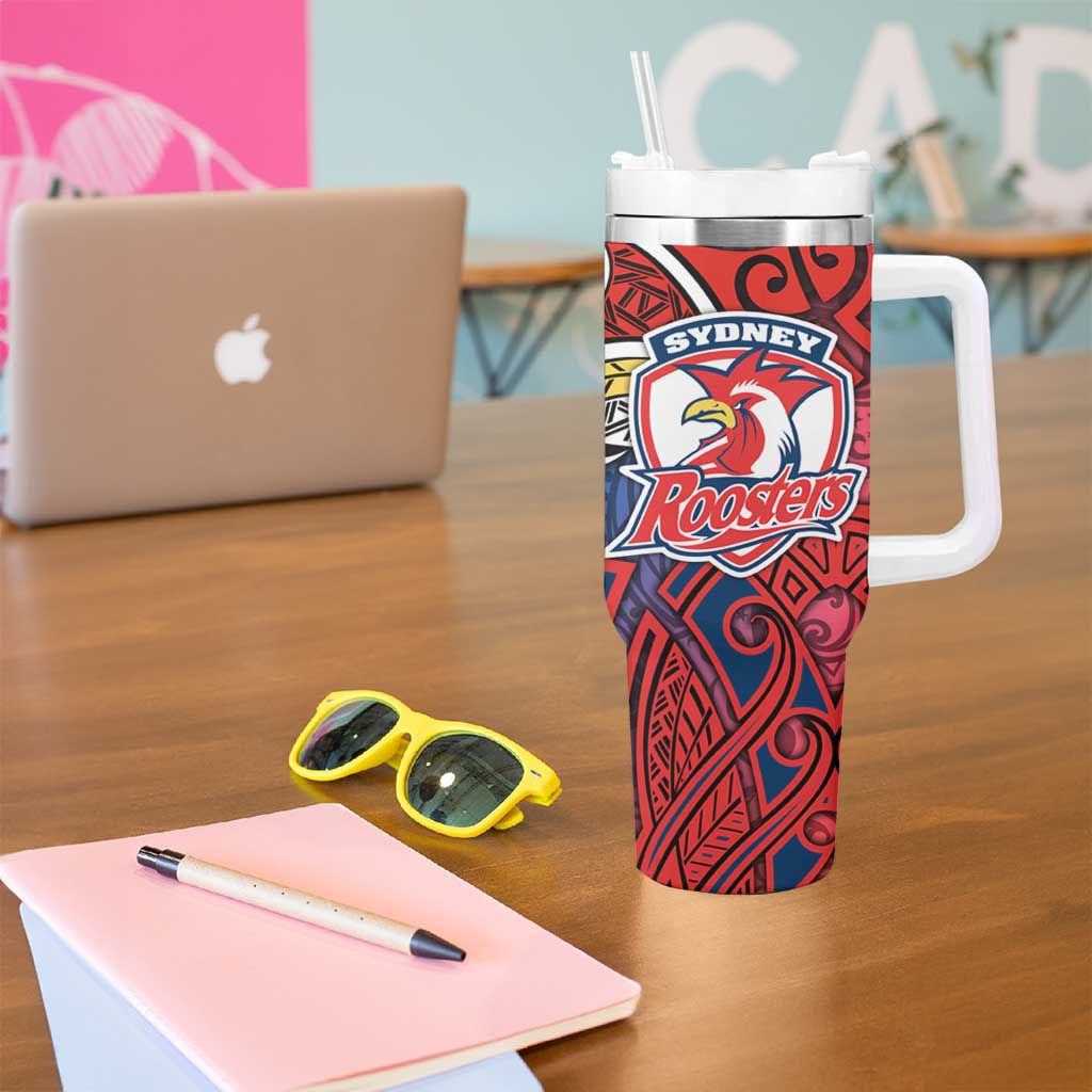 Sydney Roosters Rugby Tumbler With Handle Polynesian Tribal Rooster Warrior Red Blue Pattern