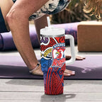 Sydney Roosters Rugby Tumbler With Handle Polynesian Tribal Rooster Warrior Red Blue Pattern