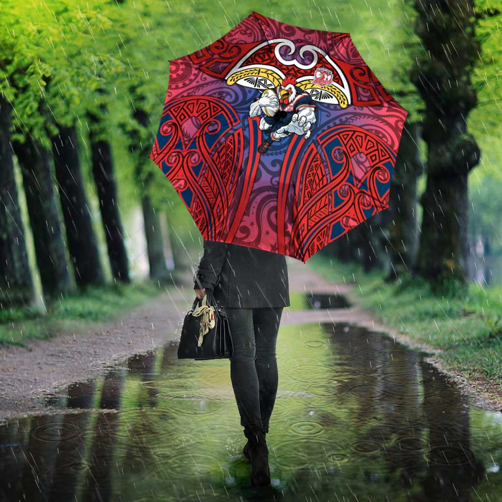 Sydney Roosters Rugby Umbrella Polynesian Tribal Rooster Warrior Red Blue Pattern