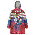 Sydney Roosters Rugby Wearable Blanket Hoodie Polynesian Tribal Rooster Warrior Red Blue Pattern