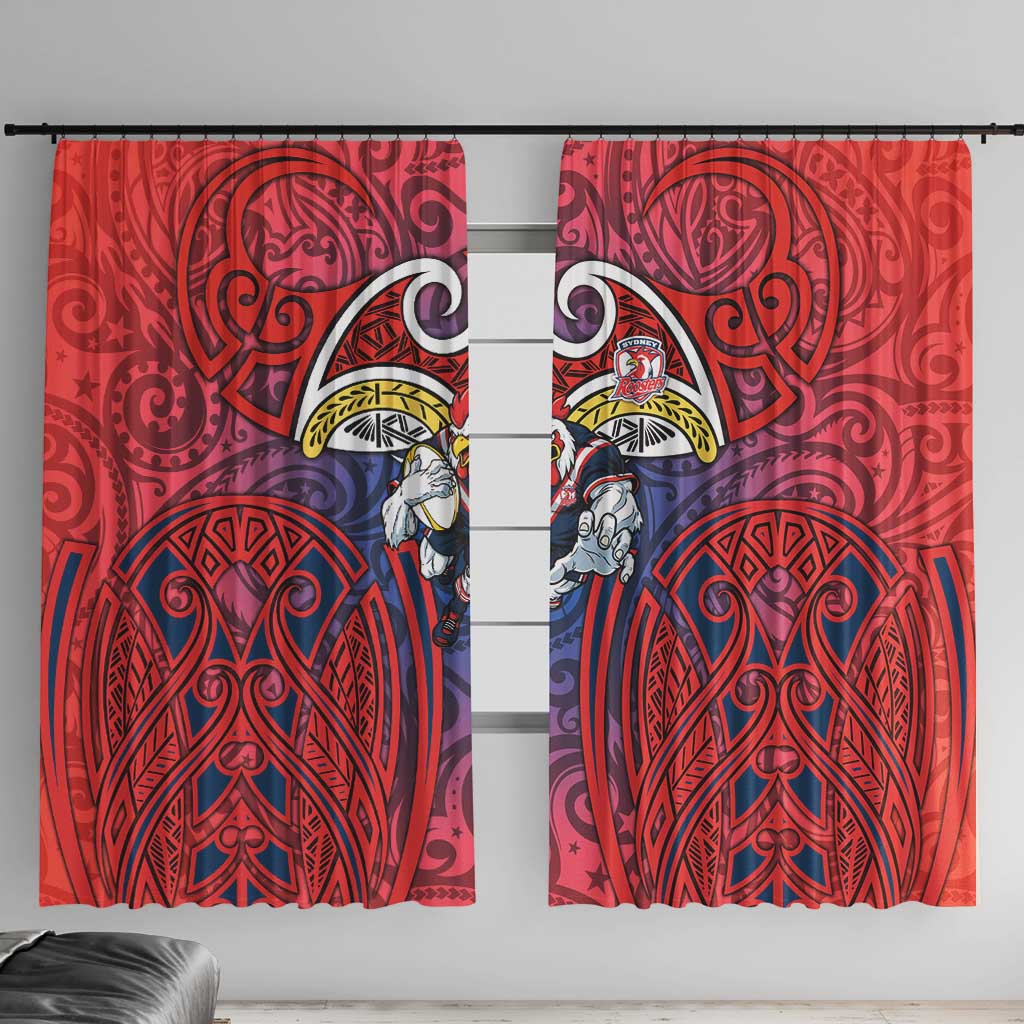 Sydney Roosters Rugby Window Curtain Polynesian Tribal Rooster Warrior Red Blue Pattern
