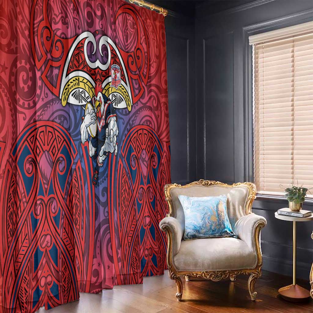 Sydney Roosters Rugby Window Curtain Polynesian Tribal Rooster Warrior Red Blue Pattern
