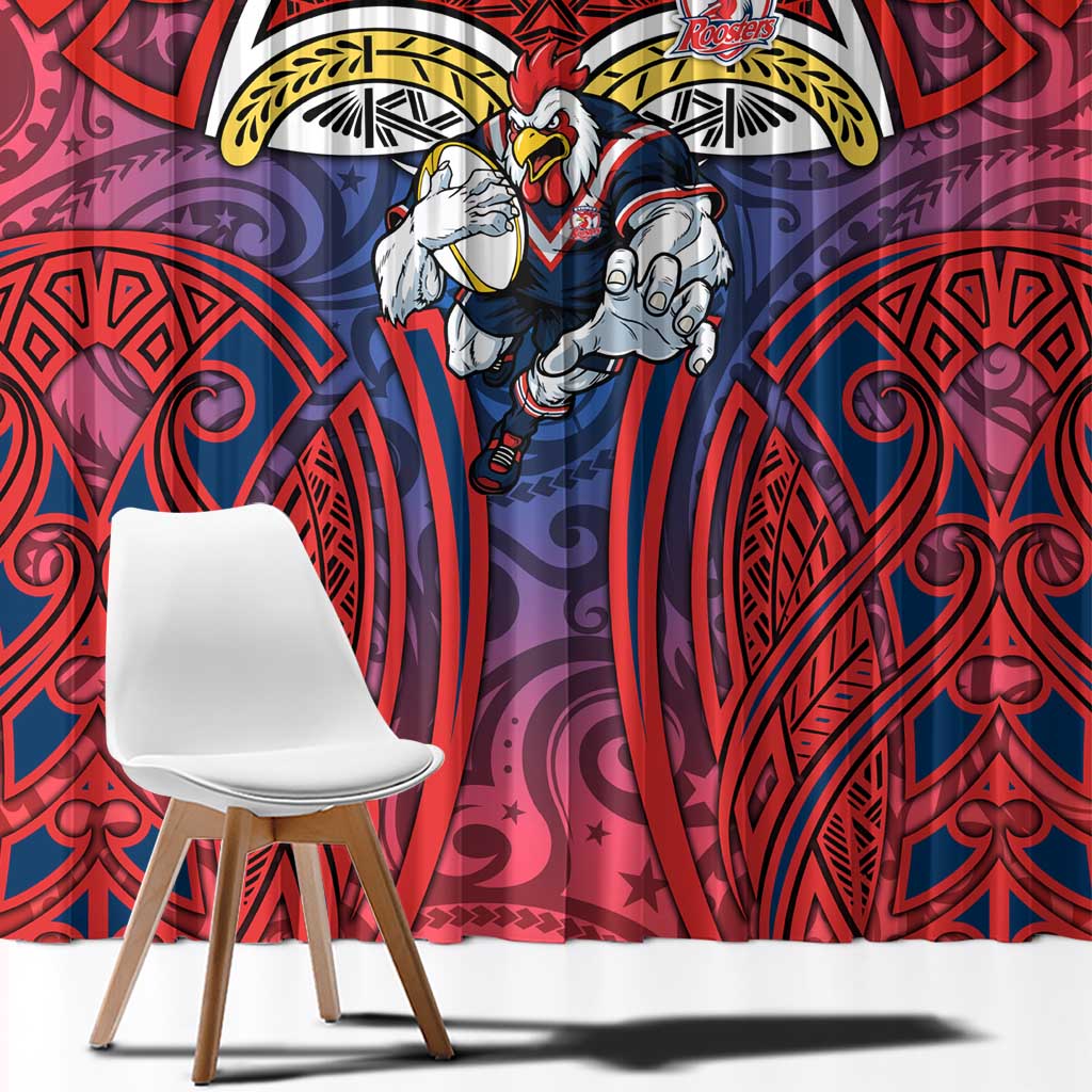Sydney Roosters Rugby Window Curtain Polynesian Tribal Rooster Warrior Red Blue Pattern