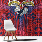 Sydney Roosters Rugby Window Curtain Polynesian Tribal Rooster Warrior Red Blue Pattern