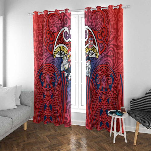Sydney Roosters Rugby Window Curtain Polynesian Tribal Rooster Warrior Red Blue Pattern