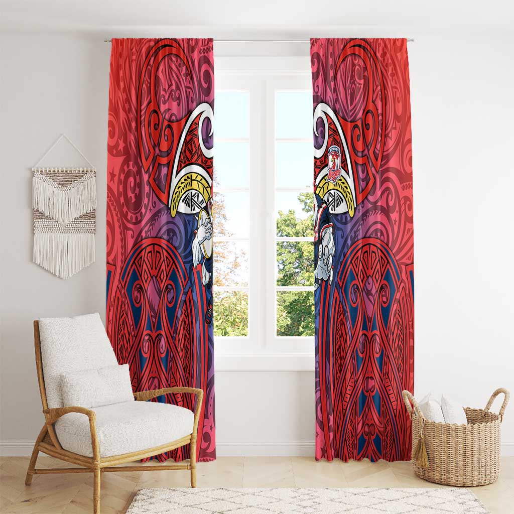 Sydney Roosters Rugby Window Curtain Polynesian Tribal Rooster Warrior Red Blue Pattern