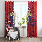 Sydney Roosters Rugby Window Curtain Polynesian Tribal Rooster Warrior Red Blue Pattern