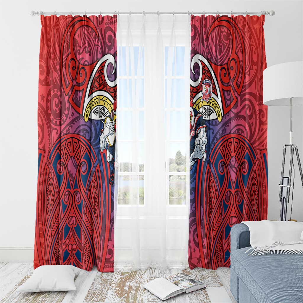 Sydney Roosters Rugby Window Curtain Polynesian Tribal Rooster Warrior Red Blue Pattern
