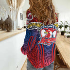 Sydney Roosters Rugby Women Casual Shirt Polynesian Tribal Rooster Warrior Red Blue Pattern