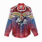 Sydney Roosters Rugby Women Casual Shirt Polynesian Tribal Rooster Warrior Red Blue Pattern
