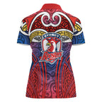 Sydney Roosters Rugby Women Polo Shirt Polynesian Tribal Rooster Warrior Red Blue Pattern