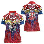 Sydney Roosters Rugby Women Polo Shirt Polynesian Tribal Rooster Warrior Red Blue Pattern