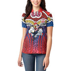 Sydney Roosters Rugby Women Polo Shirt Polynesian Tribal Rooster Warrior Red Blue Pattern