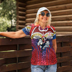Sydney Roosters Rugby Women Polo Shirt Polynesian Tribal Rooster Warrior Red Blue Pattern