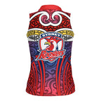 Sydney Roosters Rugby Women Sleeveless Polo Shirt Polynesian Tribal Rooster Warrior Red Blue Pattern