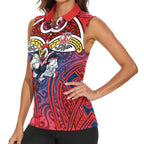 Sydney Roosters Rugby Women Sleeveless Polo Shirt Polynesian Tribal Rooster Warrior Red Blue Pattern