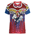 Sydney Roosters Rugby Women V-Neck T-Shirt Polynesian Tribal Rooster Warrior Red Blue Pattern