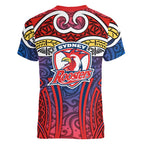 Sydney Roosters Rugby Women V-Neck T-Shirt Polynesian Tribal Rooster Warrior Red Blue Pattern
