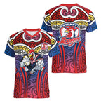 Sydney Roosters Rugby Women V-Neck T-Shirt Polynesian Tribal Rooster Warrior Red Blue Pattern