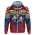 Sydney Roosters Rugby Zip Hoodie Polynesian Tribal Rooster Warrior Red Blue Pattern