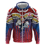 Sydney Roosters Rugby Zip Hoodie Polynesian Tribal Rooster Warrior Red Blue Pattern