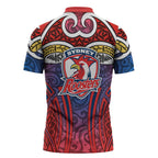 Sydney Roosters Rugby Zipper Polo Shirt Polynesian Tribal Rooster Warrior Red Blue Pattern