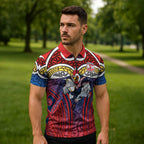 Sydney Roosters Rugby Zipper Polo Shirt Polynesian Tribal Rooster Warrior Red Blue Pattern