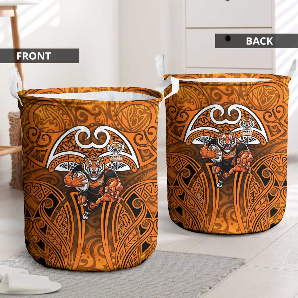 Wests Tigers Rugby Laundry Basket Polynesian Tribal Tiger Warrior Orange Black Pattern