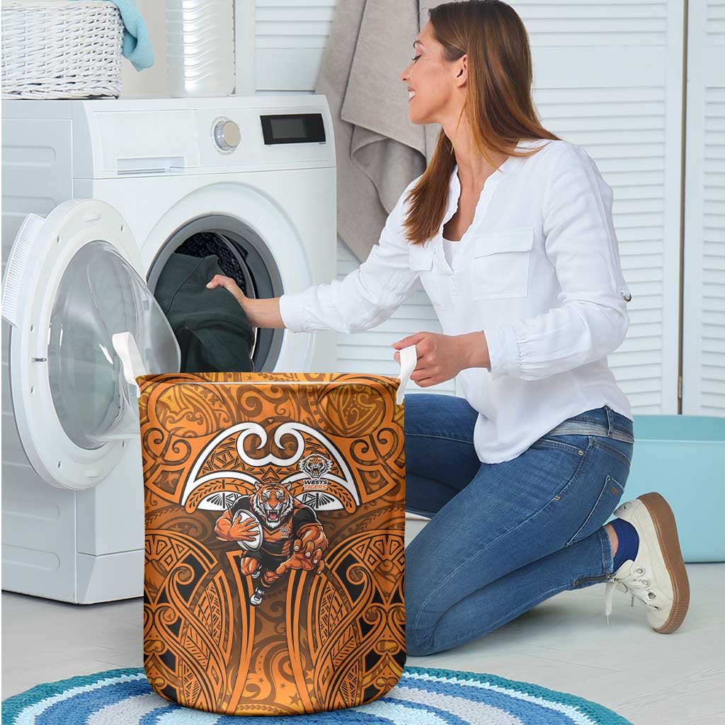 Wests Tigers Rugby Laundry Basket Polynesian Tribal Tiger Warrior Orange Black Pattern