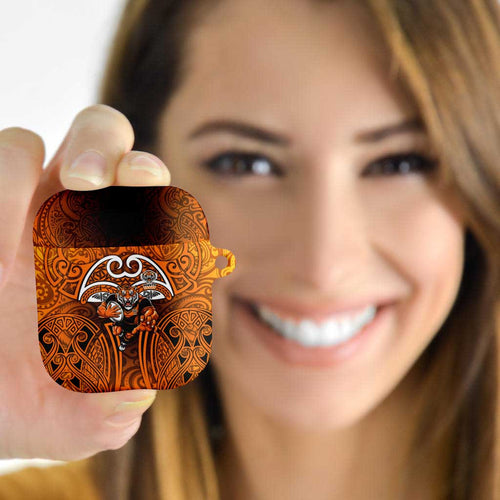 Wests Tigers Rugby AirPods Case Polynesian Tribal Tiger Warrior Orange Black Pattern