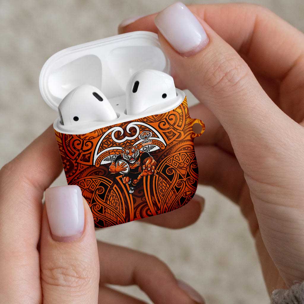 Wests Tigers Rugby AirPods Case Polynesian Tribal Tiger Warrior Orange Black Pattern