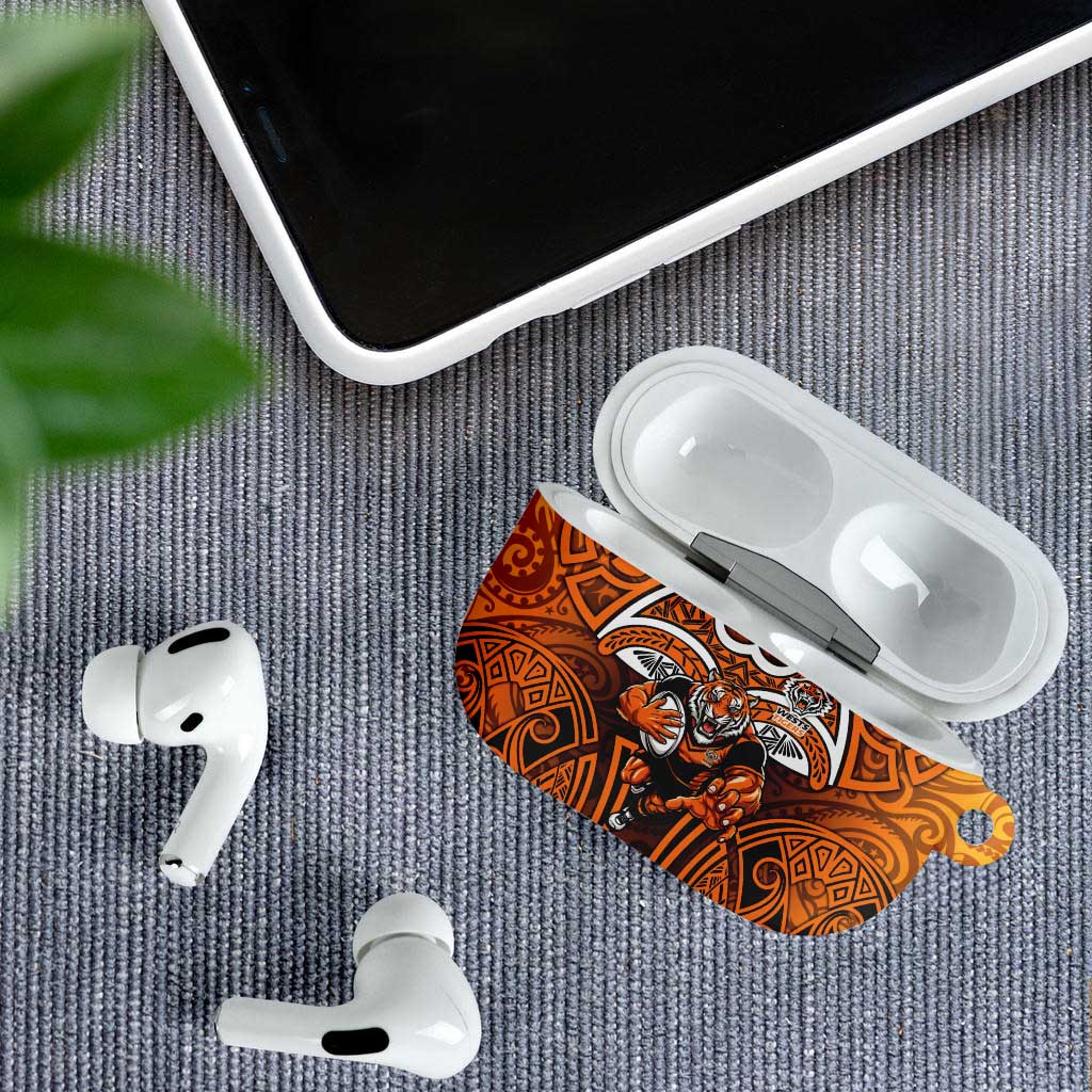 Wests Tigers Rugby AirPods Case Polynesian Tribal Tiger Warrior Orange Black Pattern