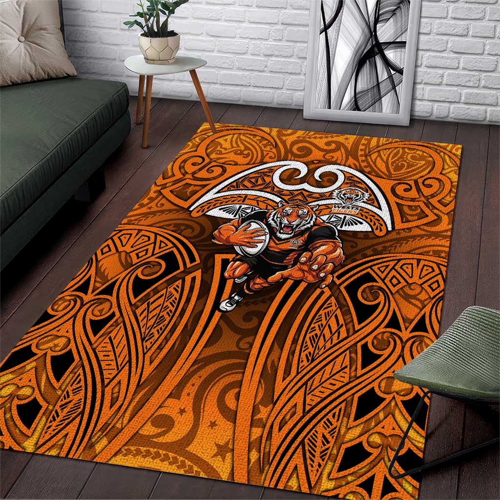 Wests Tigers Rugby Area Rug Polynesian Tribal Tiger Warrior Orange Black Pattern
