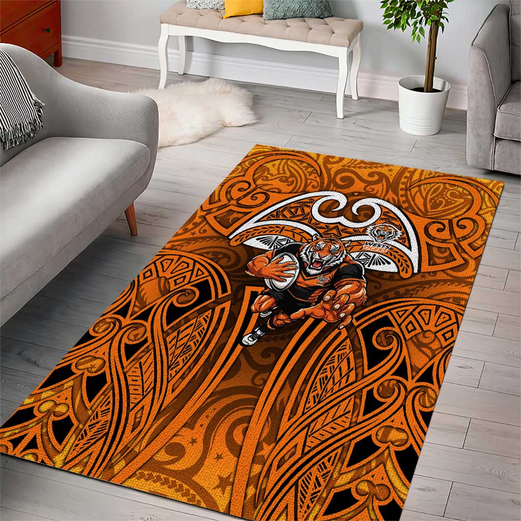 Wests Tigers Rugby Area Rug Polynesian Tribal Tiger Warrior Orange Black Pattern