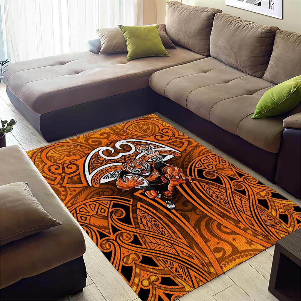 Wests Tigers Rugby Area Rug Polynesian Tribal Tiger Warrior Orange Black Pattern