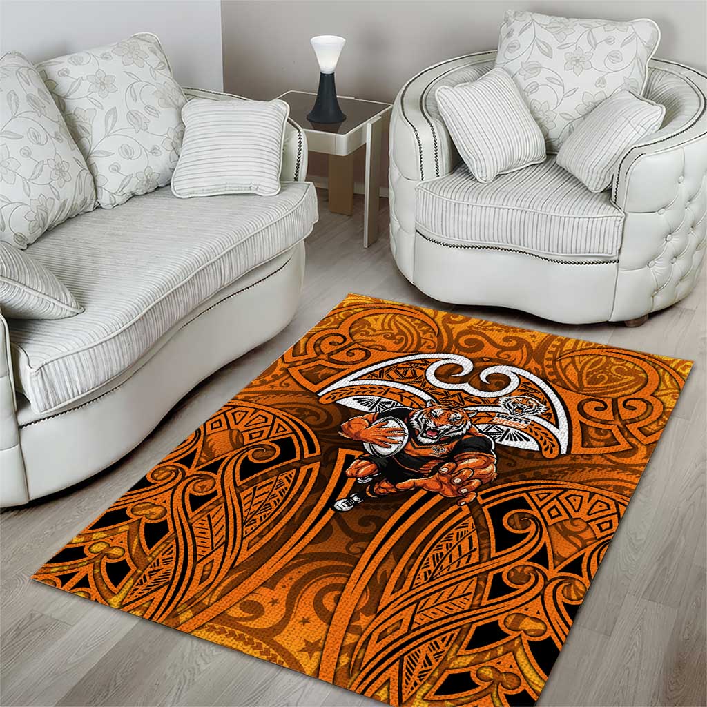 Wests Tigers Rugby Area Rug Polynesian Tribal Tiger Warrior Orange Black Pattern