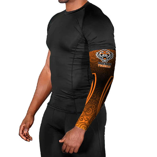 Wests Tigers Rugby Arm Sleeves Polynesian Tribal Tiger Warrior Orange Black Pattern