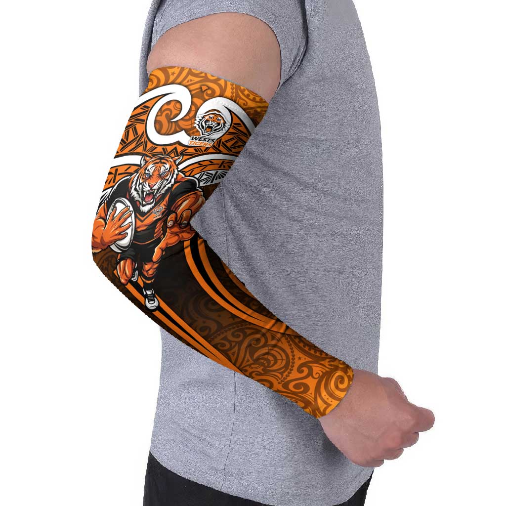 Wests Tigers Rugby Arm Sleeves Polynesian Tribal Tiger Warrior Orange Black Pattern