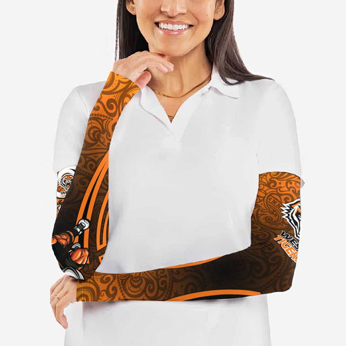 Wests Tigers Rugby Arm Sleeves Polynesian Tribal Tiger Warrior Orange Black Pattern