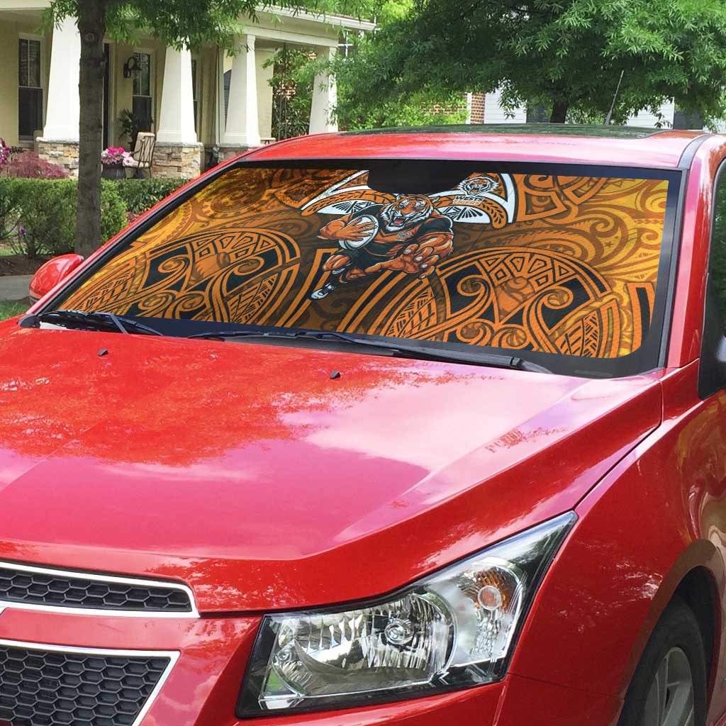 Wests Tigers Rugby Auto Sun Shade Polynesian Tribal Tiger Warrior Orange Black Pattern