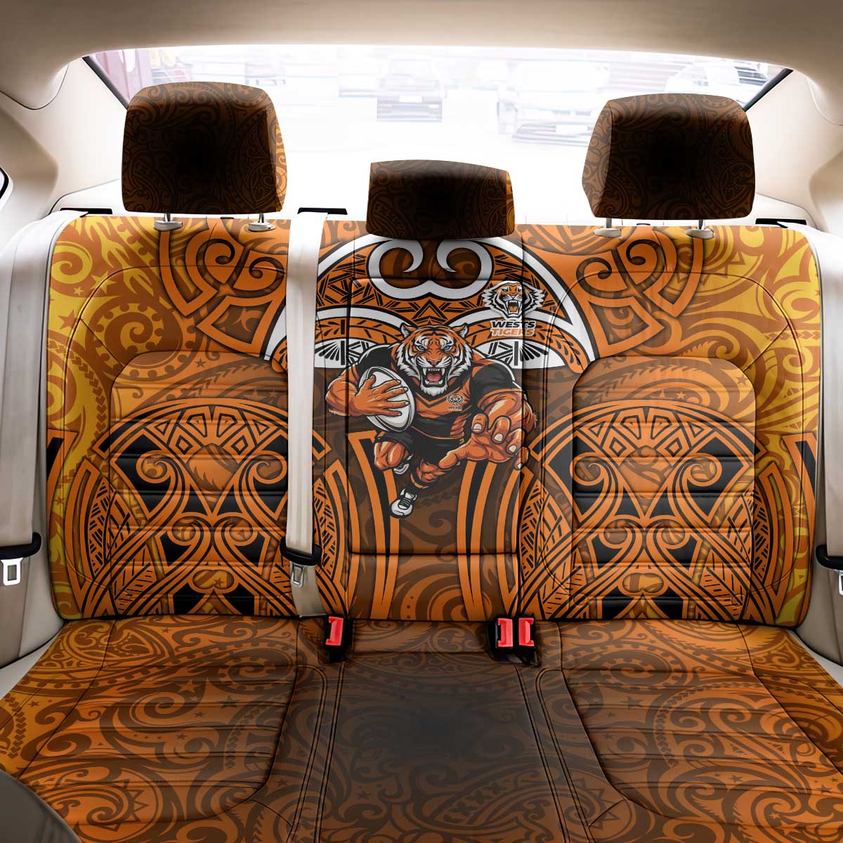 Wests Tigers Rugby Back Car Seat Cover Polynesian Tribal Tiger Warrior Orange Black Pattern