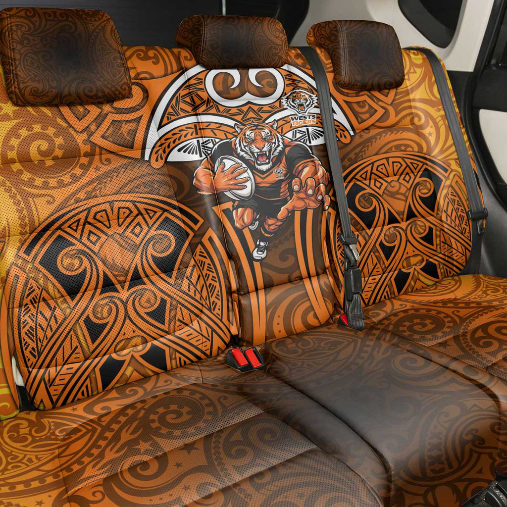 Wests Tigers Rugby Back Car Seat Cover Polynesian Tribal Tiger Warrior Orange Black Pattern