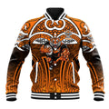 Wests Tigers Rugby Baseball Jacket Polynesian Tribal Tiger Warrior Orange Black Pattern