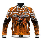 Wests Tigers Rugby Baseball Jacket Polynesian Tribal Tiger Warrior Orange Black Pattern