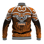 Wests Tigers Rugby Baseball Jacket Polynesian Tribal Tiger Warrior Orange Black Pattern