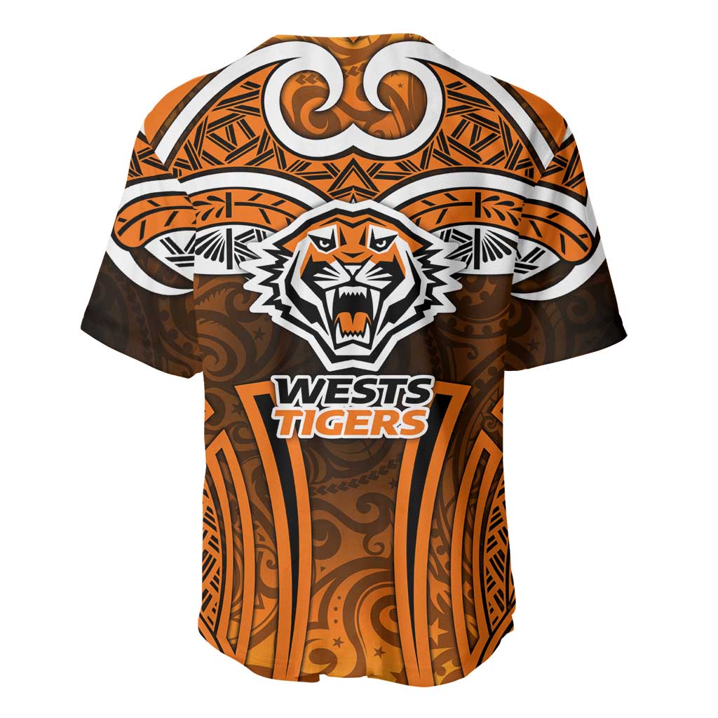 Wests Tigers Rugby Baseball Jersey Polynesian Tribal Tiger Warrior Orange Black Pattern