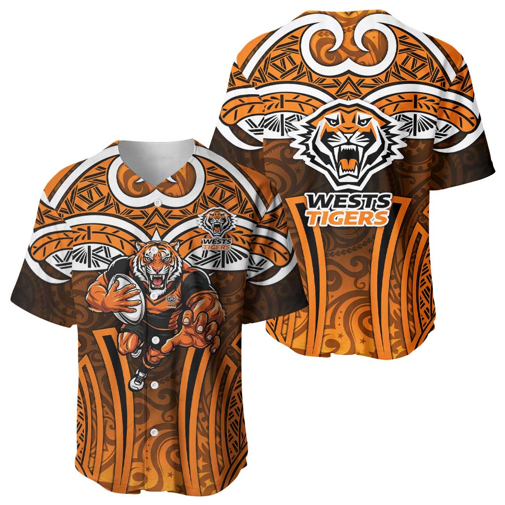 Wests Tigers Rugby Baseball Jersey Polynesian Tribal Tiger Warrior Orange Black Pattern