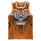 Wests Tigers Rugby Basketball Jersey Polynesian Tribal Tiger Warrior Orange Black Pattern