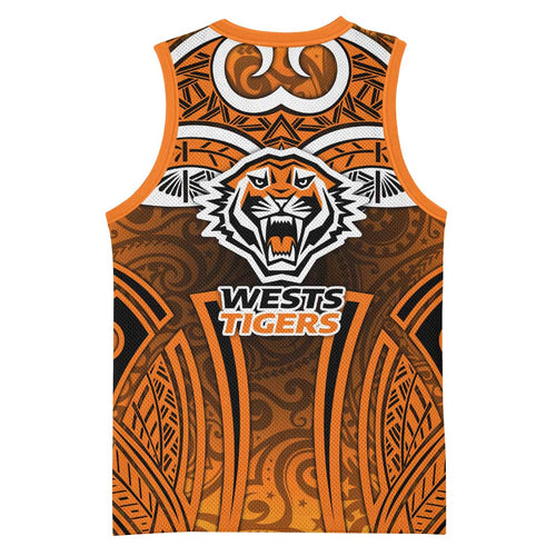 Wests Tigers Rugby Basketball Jersey Polynesian Tribal Tiger Warrior Orange Black Pattern